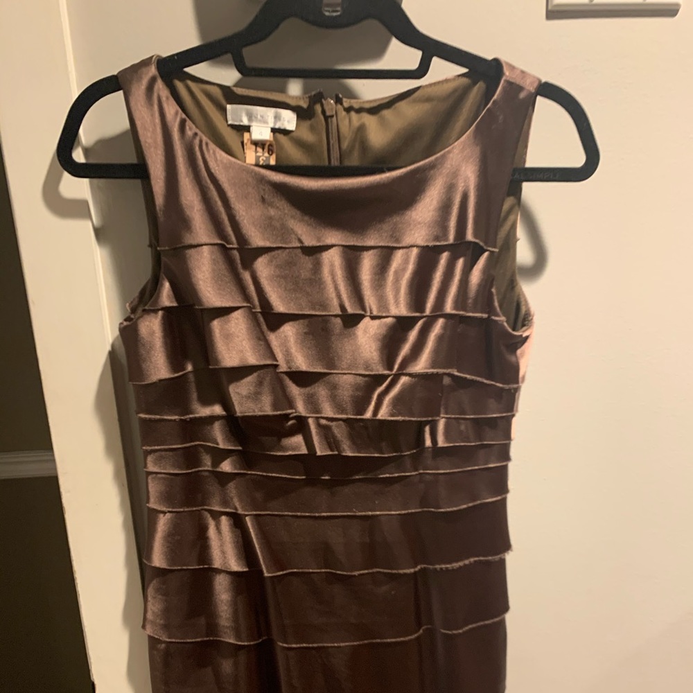 London Times bronze layered look dress